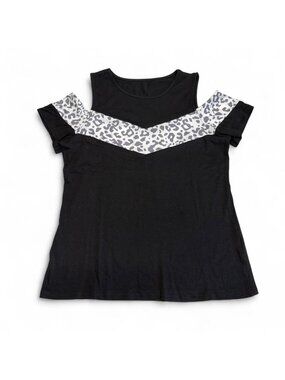 3/$20 Cold Shoulder Leopard Stripe Black Blouse Top Women's Medium Summer Cute